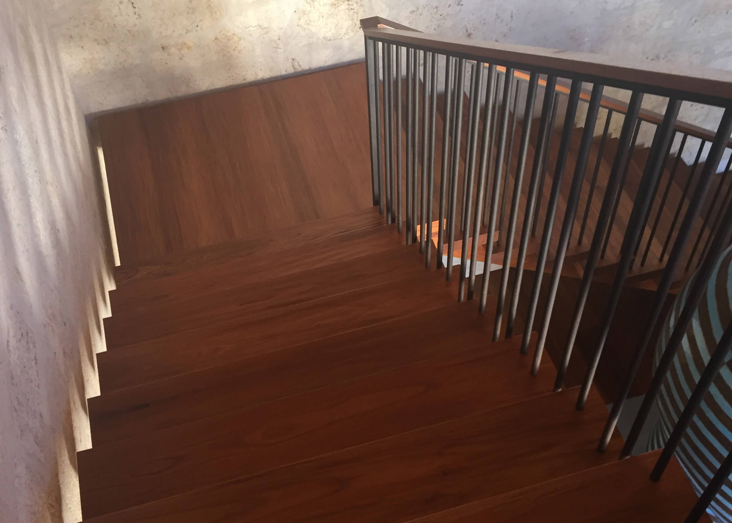 Custom Handscraped Teak Hardwood stairs in Wailea Maui